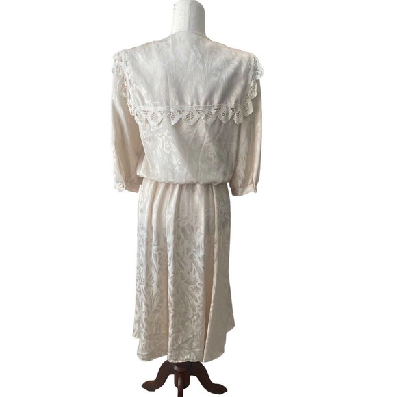 Vintage Ivory Dress Edwardian Victorian Big Collar Downton Abbey Medium FLAW - Picture 3 of 8